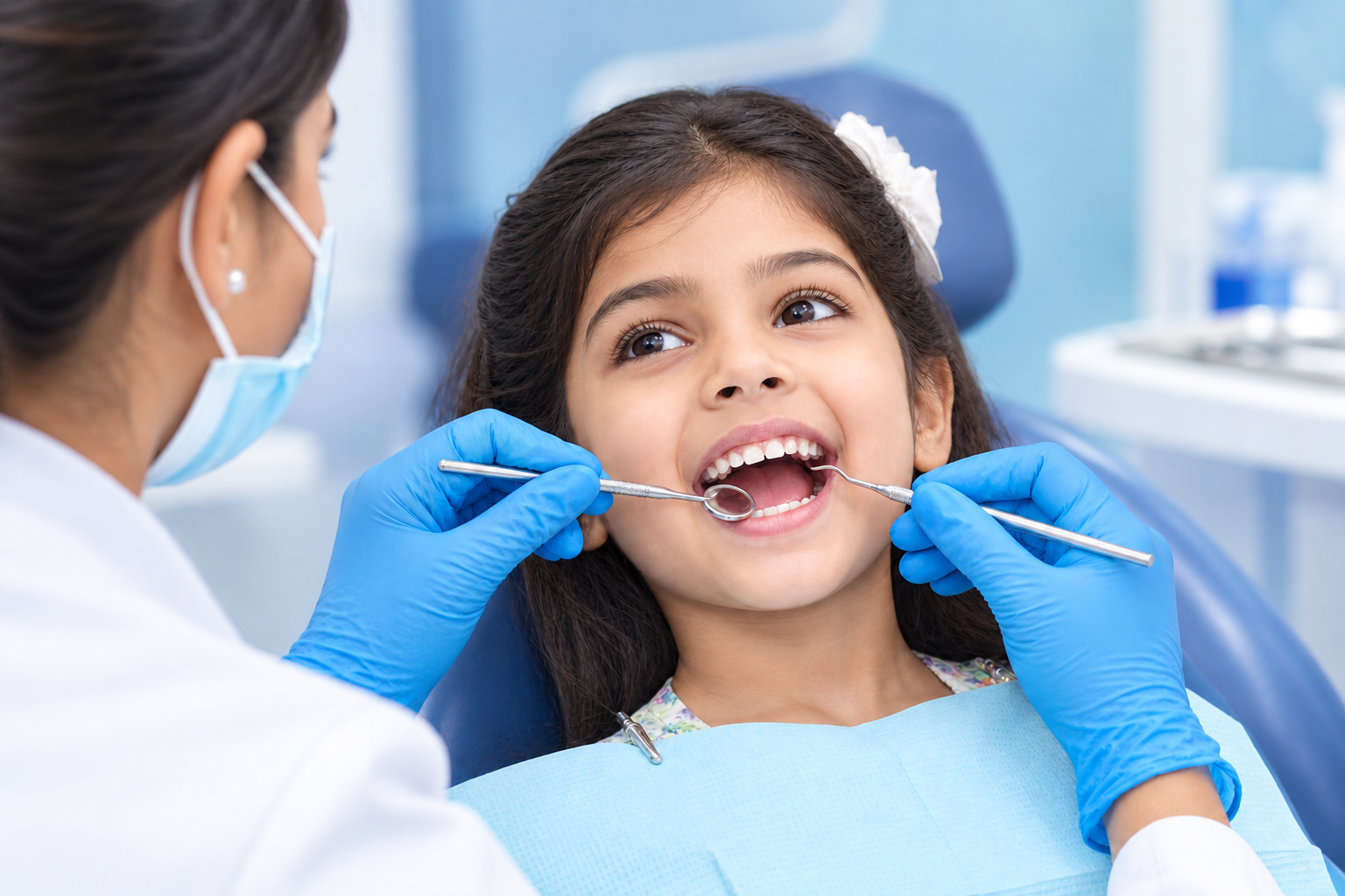 Smiling young patient in a dental chair during treatment